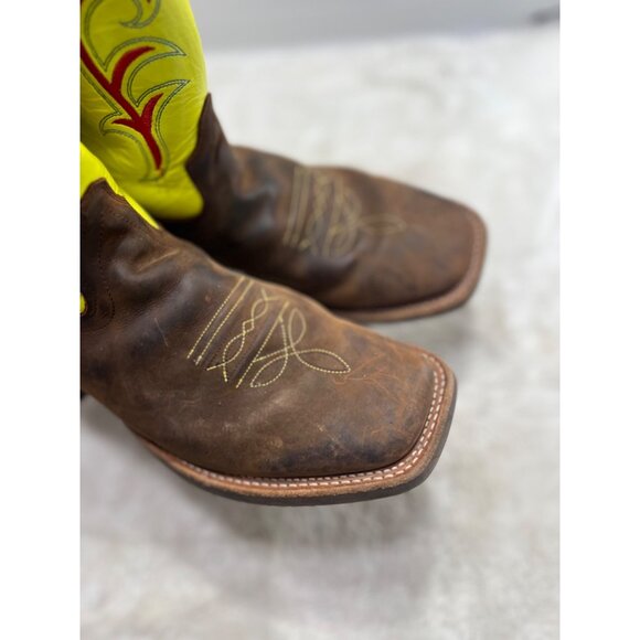 Old West Youth Cowboy Boots Size 7 D Neon Yellow & Brown Leather - Picture 10 of 11